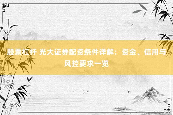 股票杠杆 光大证券配资条件详解：资金、信用与风控要求一览