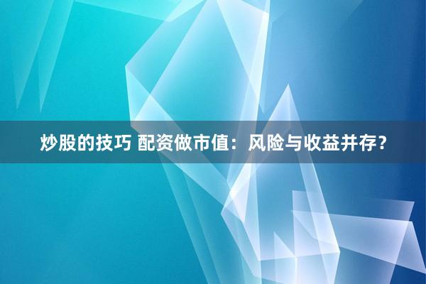 炒股的技巧 配资做市值：风险与收益并存？