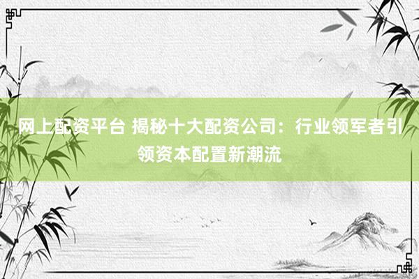 网上配资平台 揭秘十大配资公司：行业领军者引领资本配置新潮流