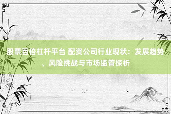 股票百倍杠杆平台 配资公司行业现状：发展趋势、风险挑战与市场监管探析