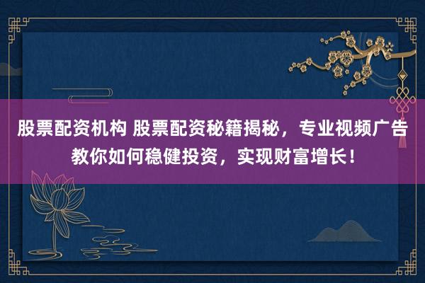 股票配资机构 股票配资秘籍揭秘，专业视频广告教你如何稳健投资，实现财富增长！