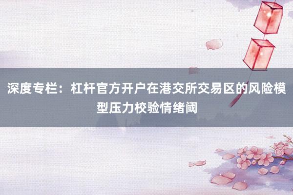 深度专栏：杠杆官方开户在港交所交易区的风险模型压力校验情绪阈