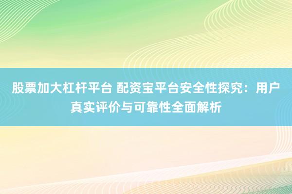 股票加大杠杆平台 配资宝平台安全性探究：用户真实评价与可靠性全面解析