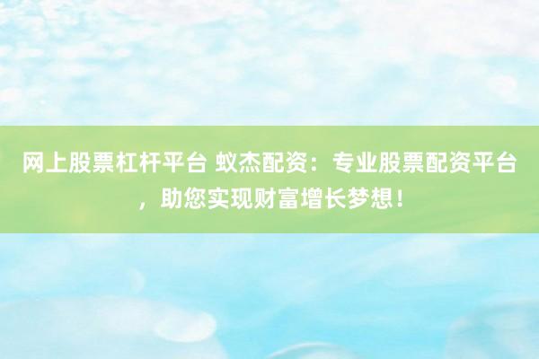 网上股票杠杆平台 蚁杰配资：专业股票配资平台，助您实现财富增长梦想！