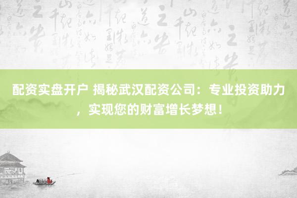 配资实盘开户 揭秘武汉配资公司：专业投资助力，实现您的财富增长梦想！