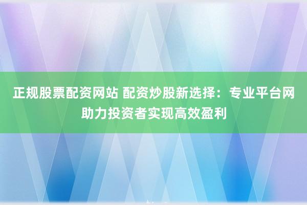 正规股票配资网站 配资炒股新选择：专业平台网助力投资者实现高效盈利